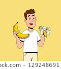 Man Holding a Banana and a Peeled Banana 129248691
