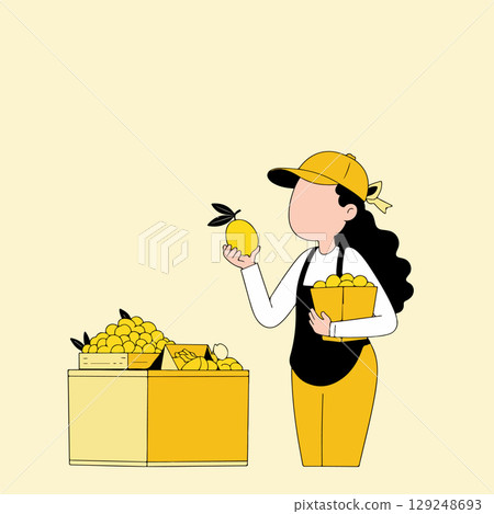 Lemon Vendor Inspecting Fruit 129248693