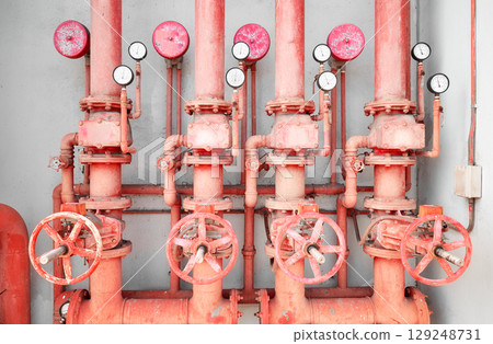 Photo of an old fire sprinkler system. Photo of an old fire sprinkler system. 129248731