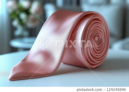 Perfect for premium branding. Luxury Silk tie light pink color in a white background. 129248896