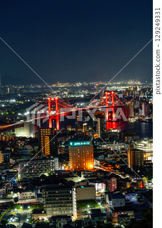 [Fukuoka Prefecture] Night view of Kitakyushu City and Wakato Bridge from Mt. Takato 129249331