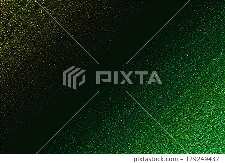 Green and gold glitter texture background with sparkling particles, festive shimmering effect, abstract sparkling dust for celebration, luxury and holiday design elements 129249437
