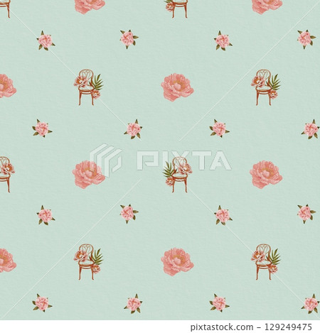 peony seamless pattern watercolor chair illustration pink blue peony seamless pattern watercolor chair illustration pink blue 129249475
