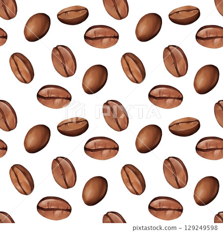 Seamless pattern coffee beans. Hand-drawn illustration background. 129249598