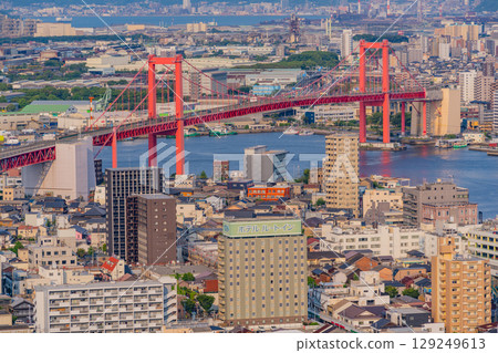 [Fukuoka Prefecture] Wakato Bridge and Kitakyushu Cityscape as seen from Mt. Takato 129249613