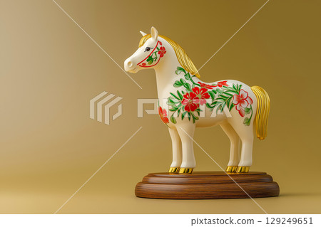 A gorgeously decorated white horse figurine with a gorgeous floral pattern. 129249651