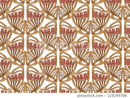 Decorative flowers and leaves in art nouveau style 129249706