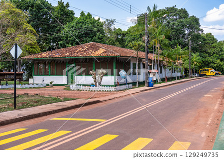 Town hall of Belterra, Para in Brazil. American village built by Henry Ford 129249735
