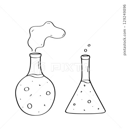 Glass test tube for chemical experiments icon. Vector doodle illustration isolate on a white background. Glass test tube for chemical experiments icon. Vector doodle illustration isolate on a white background. 129249896