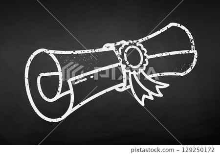 Vector illustration of chalk drawn diploma scroll 129250172