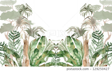 jungle watercolor wallpaper with tropical leaves illustration palms bananas for kids jungle watercolor wallpaper with tropical leaves illustration palms bananas for kids 129250427