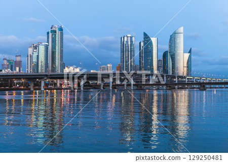 Haeundae District of Busan, South Korea. Marine City panoramic skyline 129250481