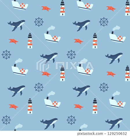 marine seamless pattern 129250632