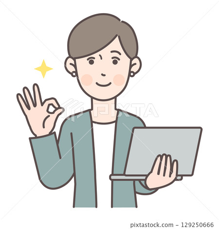 商務人士 2 拿著電腦打出 OK 手勢 129250666