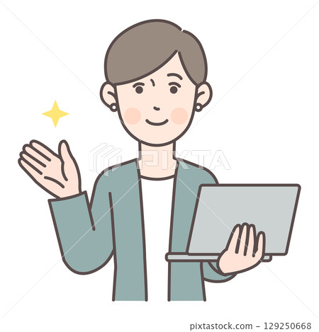 商務人士 2 拿著電腦進行指導 129250668