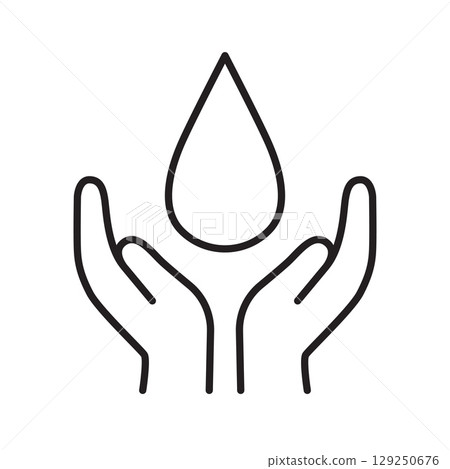Hands holding a water drop line icon. Environmental protection and clean water concept. 129250676