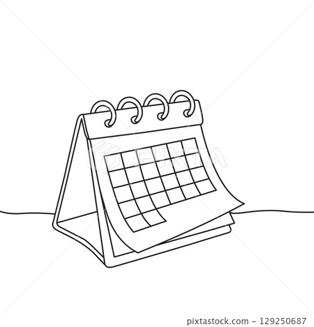Desk calendar continuous one line drawing. 129250687