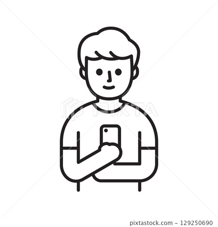 Young man using a mobile phone icon. Young man using a mobile phone icon. 129250690