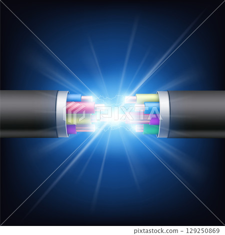 Electrical wires cable with glowing discharge Electrical wires cable with glowing discharge 129250869