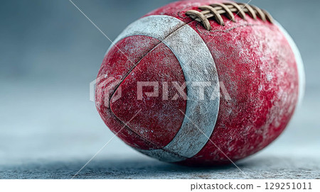 an image of an American football soccer ball made of red and white leather 129251011