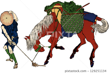 Man pulling a horse Man pulling a horse 129251134