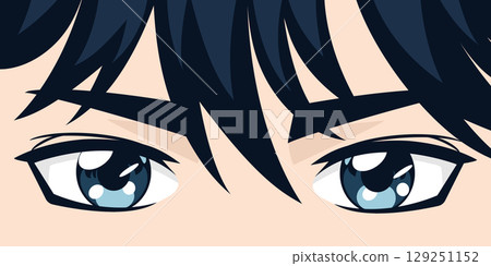 Anime boy eyes. Manga character eyes close up. Cartoon manga anime eyes. Vector illustration 129251152