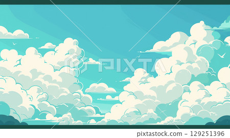 Background illustration of a refreshing blue sky and large cumulonimbus clouds 129251396