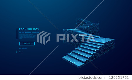 Background with a long staircase. Way of success concept.  129251761