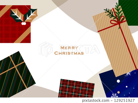 Christmas holiday illustration material. Illustration of background material with lots of gift boxes. Banner, frame 129251927