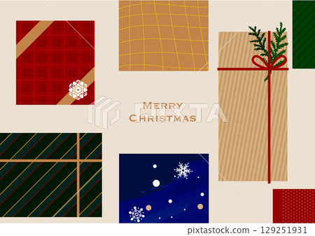聖誕假期插圖素材。帶有大量禮品盒的背景資料插圖。橫幅、框架 聖誕假期插圖素材。帶有大量禮品盒的背景資料插圖。橫幅、框架 129251931
