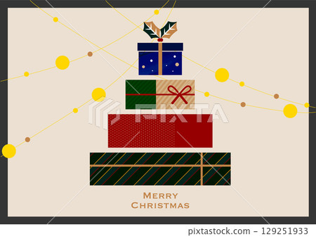 聖誕節插圖素材。像聖誕樹一樣堆疊的禮物盒。背景材料。 129251933