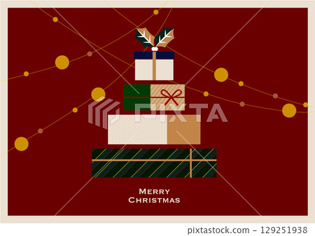 Christmas illustration material. Gift boxes stacked like a Christmas tree. Background material. Christmas illustration material. Gift boxes stacked like a Christmas tree. Background material. 129251938