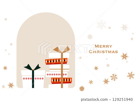 Christmas illustration material. Snowflakes and gift boxes piled up on the windowsill. 129251940