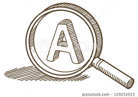 Magnifying glass emphasizing letter a hand drawn vintage style, education and discovery, alphabet focus concept, AI Generative 129252013