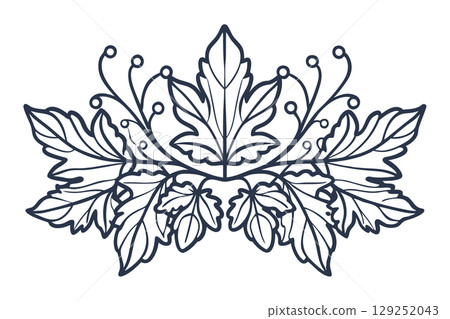 Ornamental foliage illustration decorative symmetrical leaf pattern with elegant outline and botanical design, AI Generative 129252043