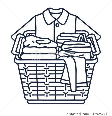 Laundry basket filled with neatly folded clothes and shirt household washing, cleanliness, organization concept, AI Generative 129252210