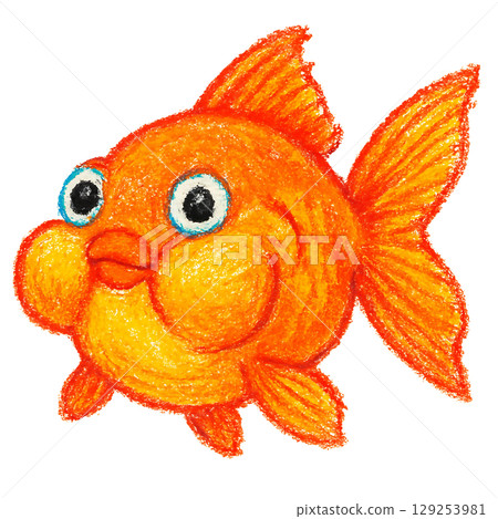 Crayon Drawing of a Round Cheeky Goldfish 129253981