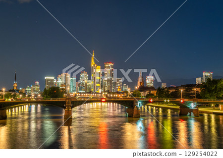 Frankfurt am Main Downtown City Skyline at Night. Hesse, Germany Frankfurt am Main Downtown City Skyline at Night. Hesse, Germany 129254022