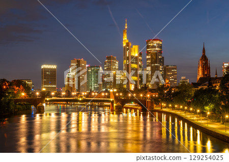 Frankfurt am Main Downtown City Skyline at Night. Hesse, Germany 129254025