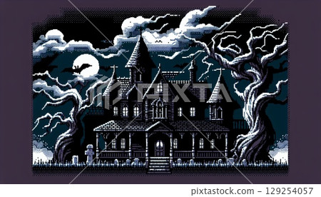 復古遊戲風格的西式房屋 129254057