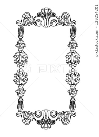 Vertical elongated frame engraved ornate vintage floral vector Vertical elongated frame engraved ornate vintage floral vector 129254201
