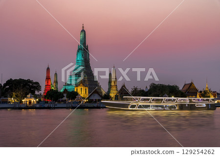 Global Greening Programme 2021 in celebration of the National Day of Ireland St. Patricks Day Wat Arun Temple on the Chao Phraya River in Bangkok, Thailand. 129254262