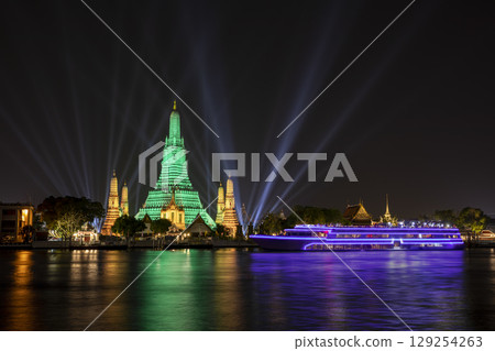 Global Greening Programme 2021 in celebration of the National Day of Ireland St. Patricks Day Wat Arun Temple on the Chao Phraya River in Bangkok, Thailand. 129254263