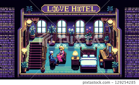 Retro Game-Style Hotel 129254285