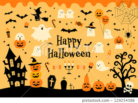 Halloween illustration material set 129254386