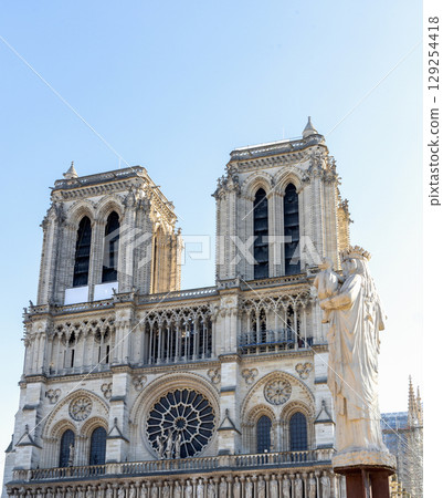 Newly restored Notre Dame Cathedral in Paris after the fire 129254418