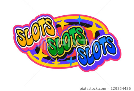 Casino slots Casino fortune Y2K groovy sticker or retro label. Casino fortune groovy vector tag, poker luck 60s patch. Gambling slot game Y2K label or sticker with colorful typography text Casino slots Casino fortune Y2K groovy sticker or retro label. Casino fortune groovy vector tag, poker luck 60s patch. Gambling slot game Y2K label or sticker with colorful typography text 129254426