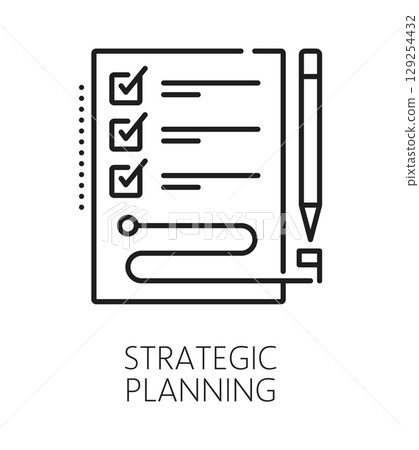 Strategic planning life skills line icon or emblem. Human potential linear vector icon, personal strategic planning ability sign. People life skills symbol with To Do checklist or plan document Strategic planning life skills line icon or emblem. Human potential linear vector icon, personal strategic planning ability sign. People life skills symbol with To Do checklist or plan document 129254432