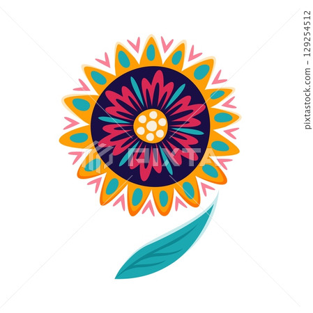 Day of the Dead font marigold flower ornament digit 9 nine. Mexico ritual typeface vector number, death carnival typeface figure. Latin America Dia de Los Muertos holiday font numeral symbol or digit 129254512