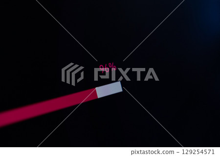 Digital progress bar illustrating 96% completion on a dark screen, symbolizing data transfer, system updates, and software installation 129254571